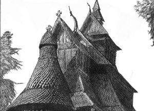 Kirkens enhet forvitrer og har utestengt den opprinnelige og bibelfunderte lære med å innføre ny lære i Den norske kirke. Tegning av norsk stavkirke. Tegnet av GameBro hos DeviantArt.